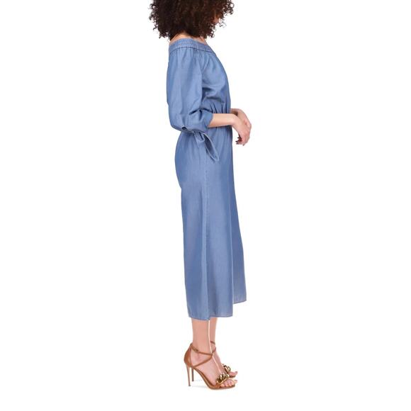 Michael Kors Women Blue Denim One Shoulder Wide Leg Cropped Jumpsuit Size XS - Picture 3 of 3